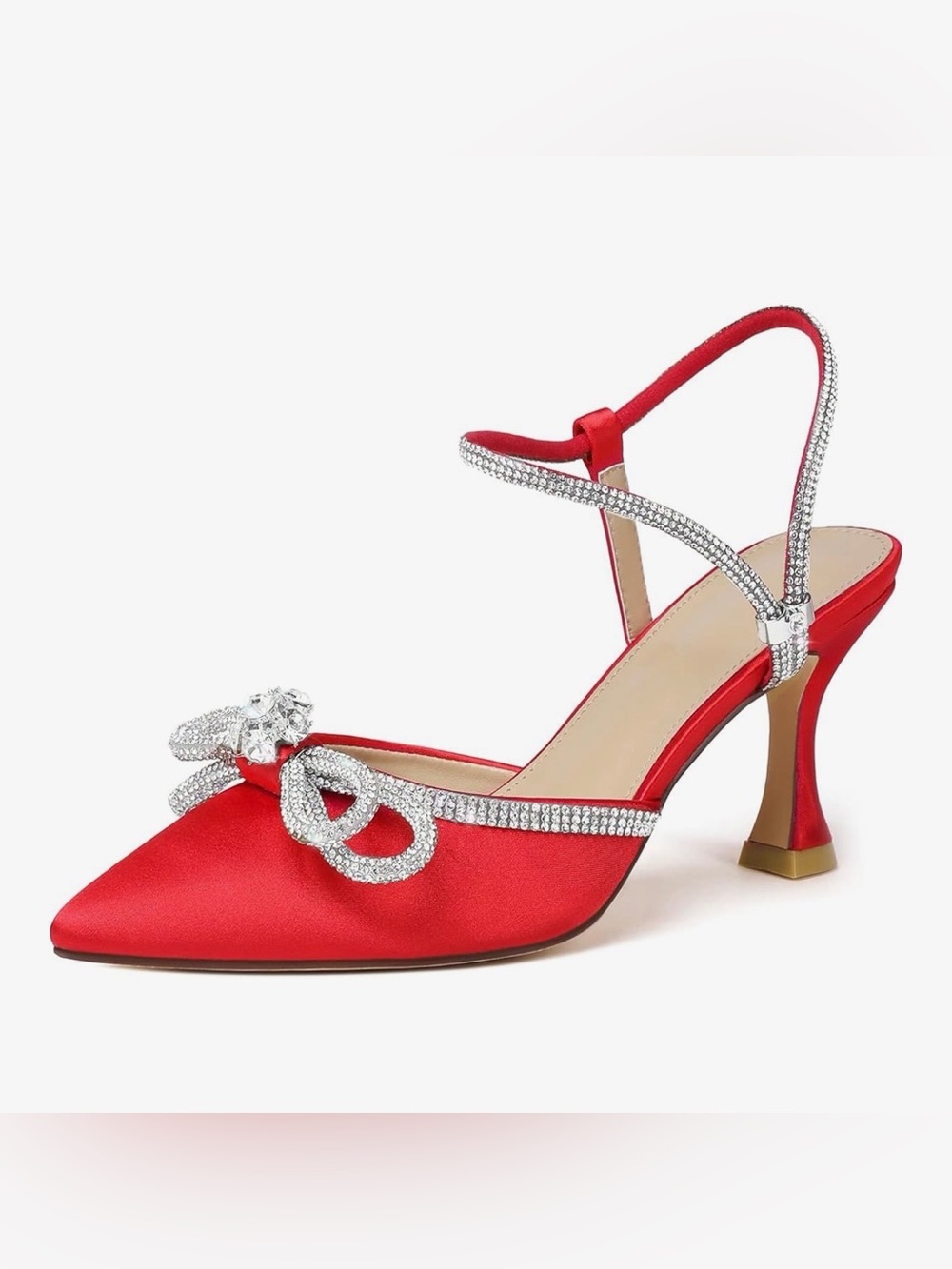 Red Satin Crystal-Embellished Women's Heel 8